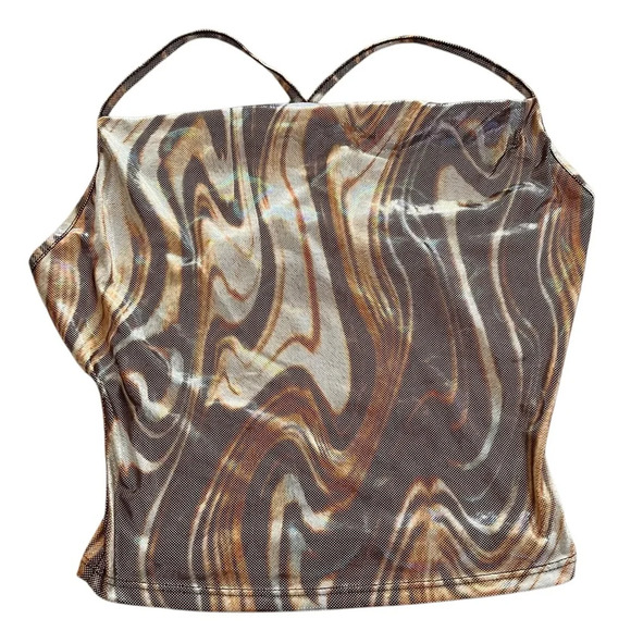 Brown and Cream Marble Print Cross Back Crop Top - Picture 4 of 8